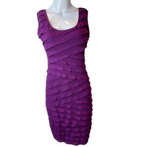 Max Studio Womens Sheath Dress Textured Shutter Pleat Sleeveless Purple SZ Small